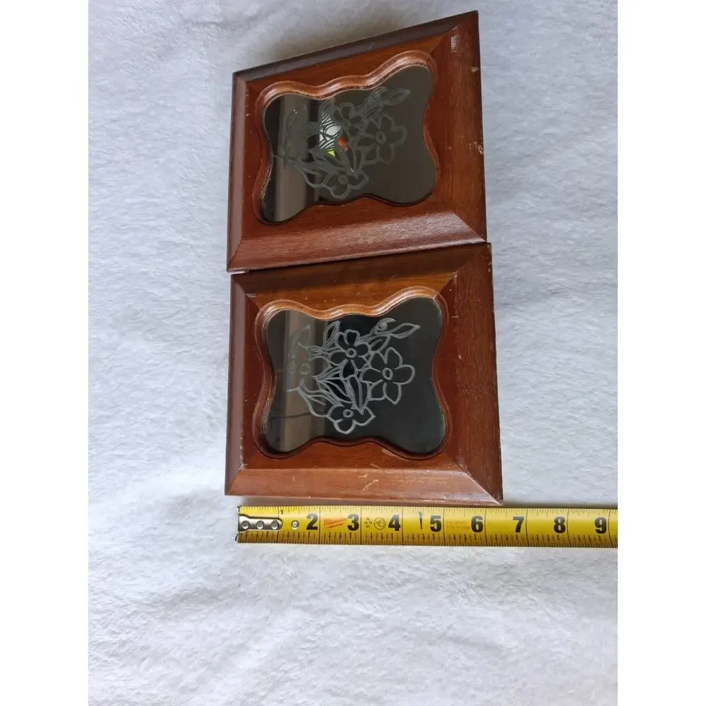 Vintage Rosalco Wooden Jewelry Box Mirrored Lid Floral Etched Organizer Taiwan